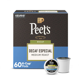Peet's Coffee Decaf Especial box packshot for six-box set, convenient everyday brewing.