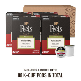 Close-up of Peet's Decaf House Blend arabica beans with rich aroma.