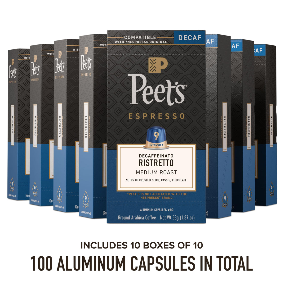 Close-up of Peet's aluminum capsule preserving aroma and freshness