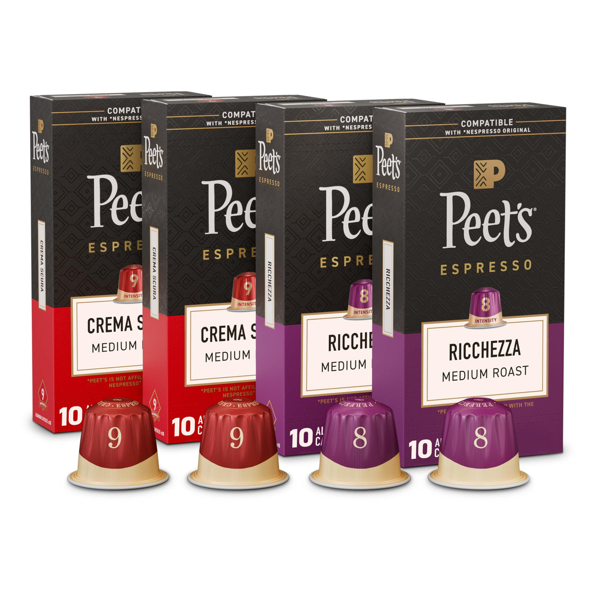 Peet's Coffee Ricchezza espresso capsules pack for a rich morning brew