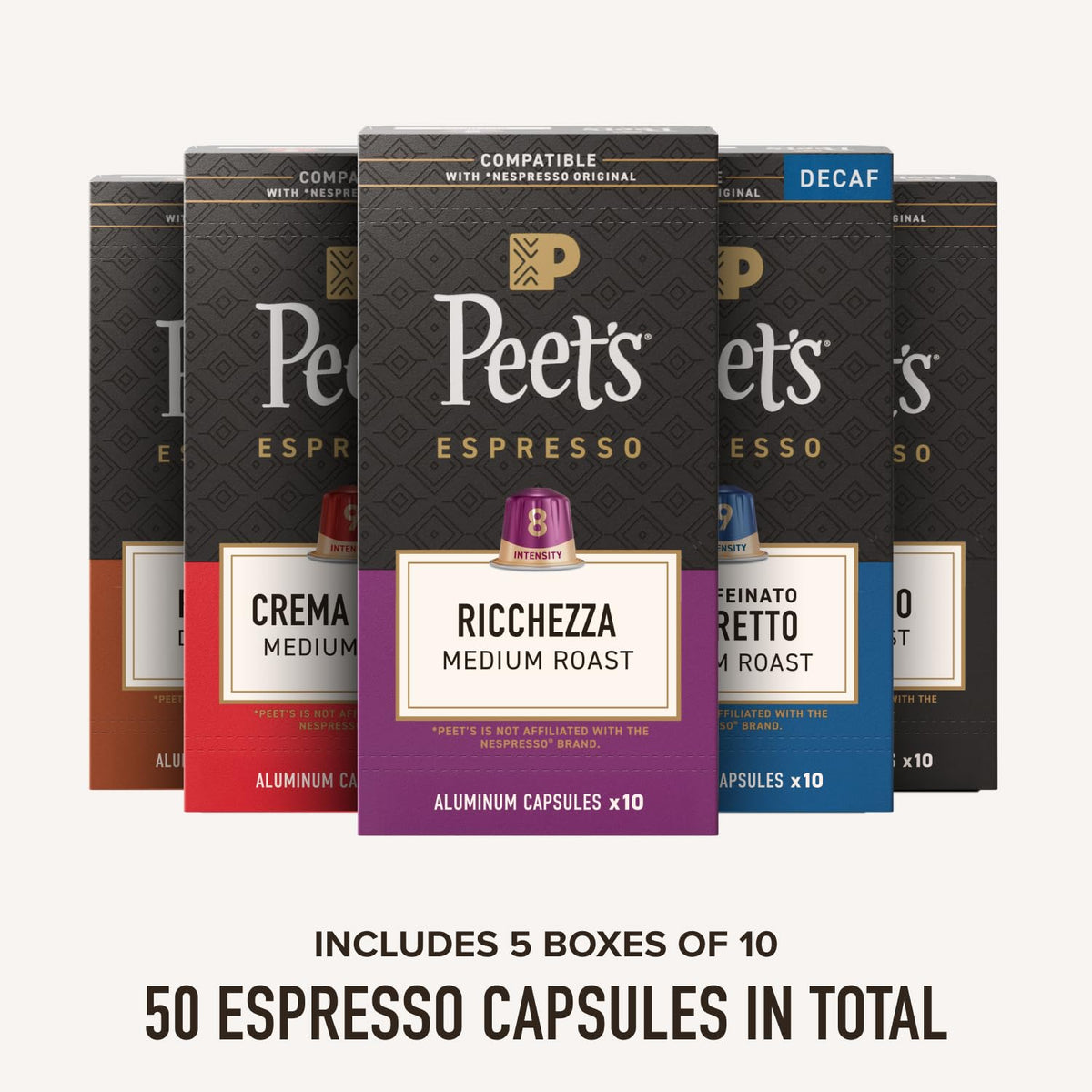 Peet's Crema Scura capsule box with full-bodied, earthy notes.