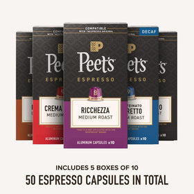 Peet's Crema Scura capsule box with full-bodied, earthy notes.