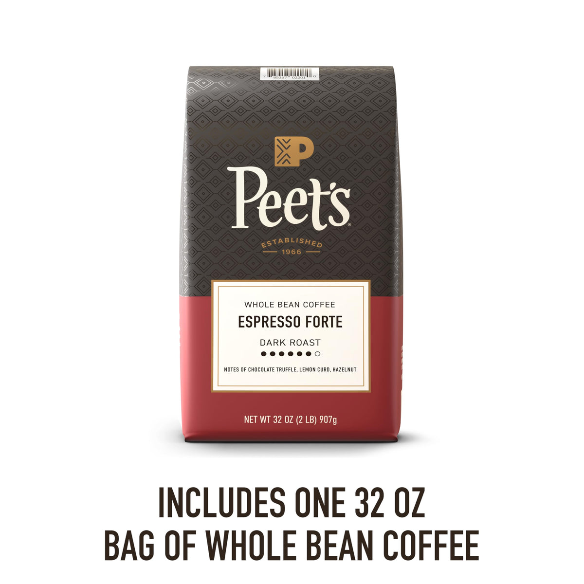 Peet's Espresso Forte beans close-up showing rich aroma and body.