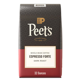 Peet's Espresso Forte 32oz bag front view highlighting bold roast for espresso.