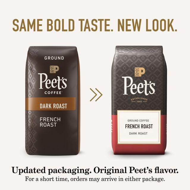Peet's Coffee French Roast whole beans show smoky notes and depth.