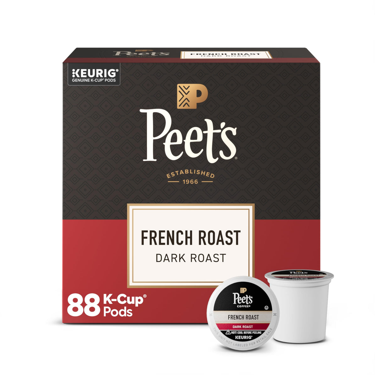 Peet's French Roast box set showing 88 K-Cup pods for bold mornings
