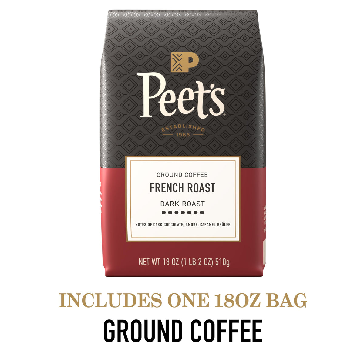 Peet's French Roast ground coffee for rich drip brewing.