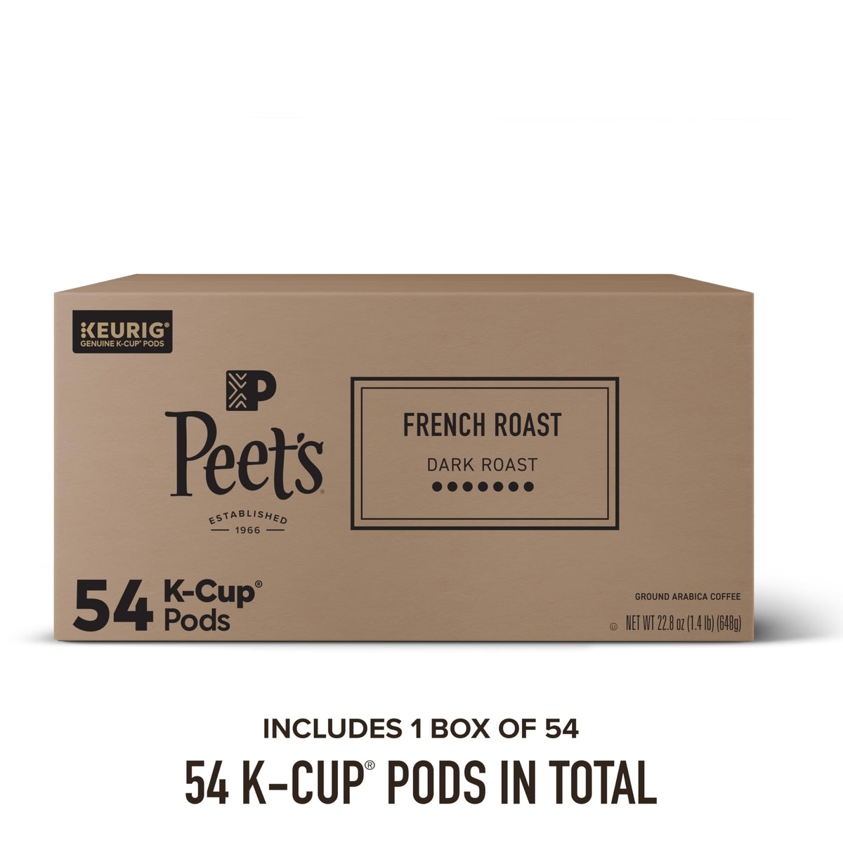 Peet's Coffee French Roast K-Cup pods dispensing in a Keurig brewer