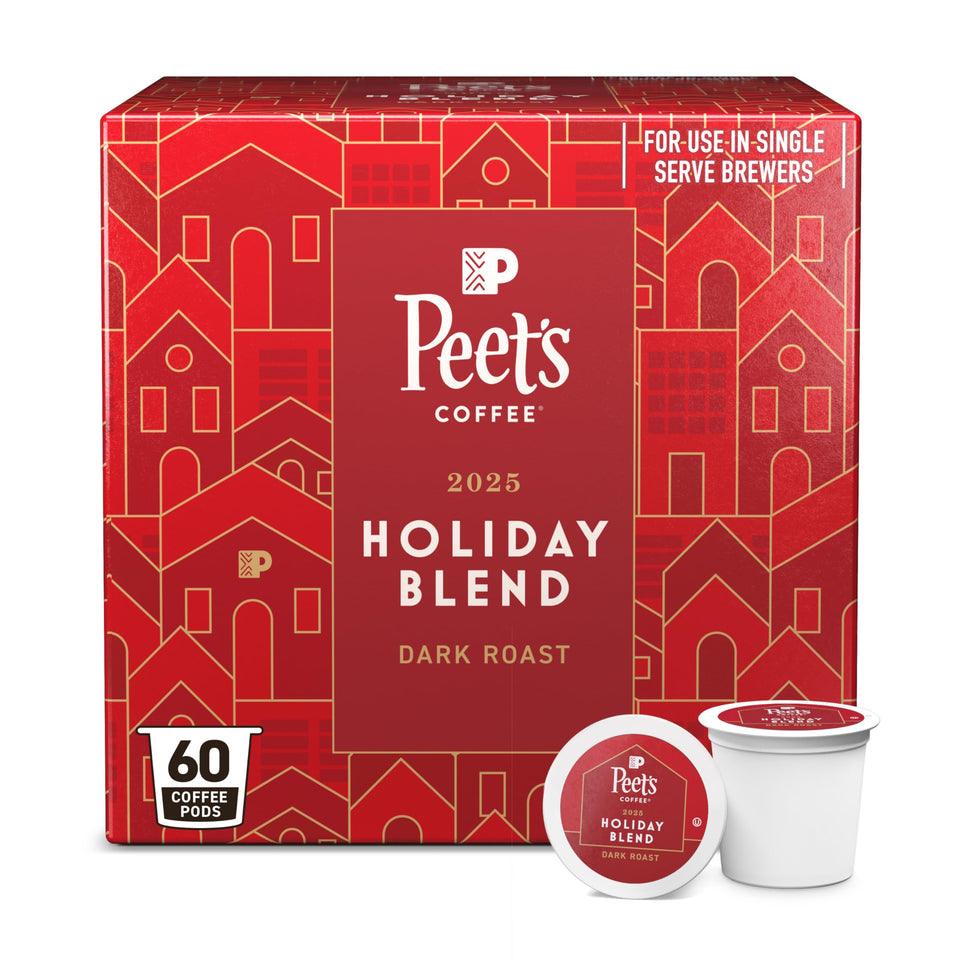 Peet's Coffee Holiday Blend K-Cup pods in a 60-count box for easy holiday mornings.