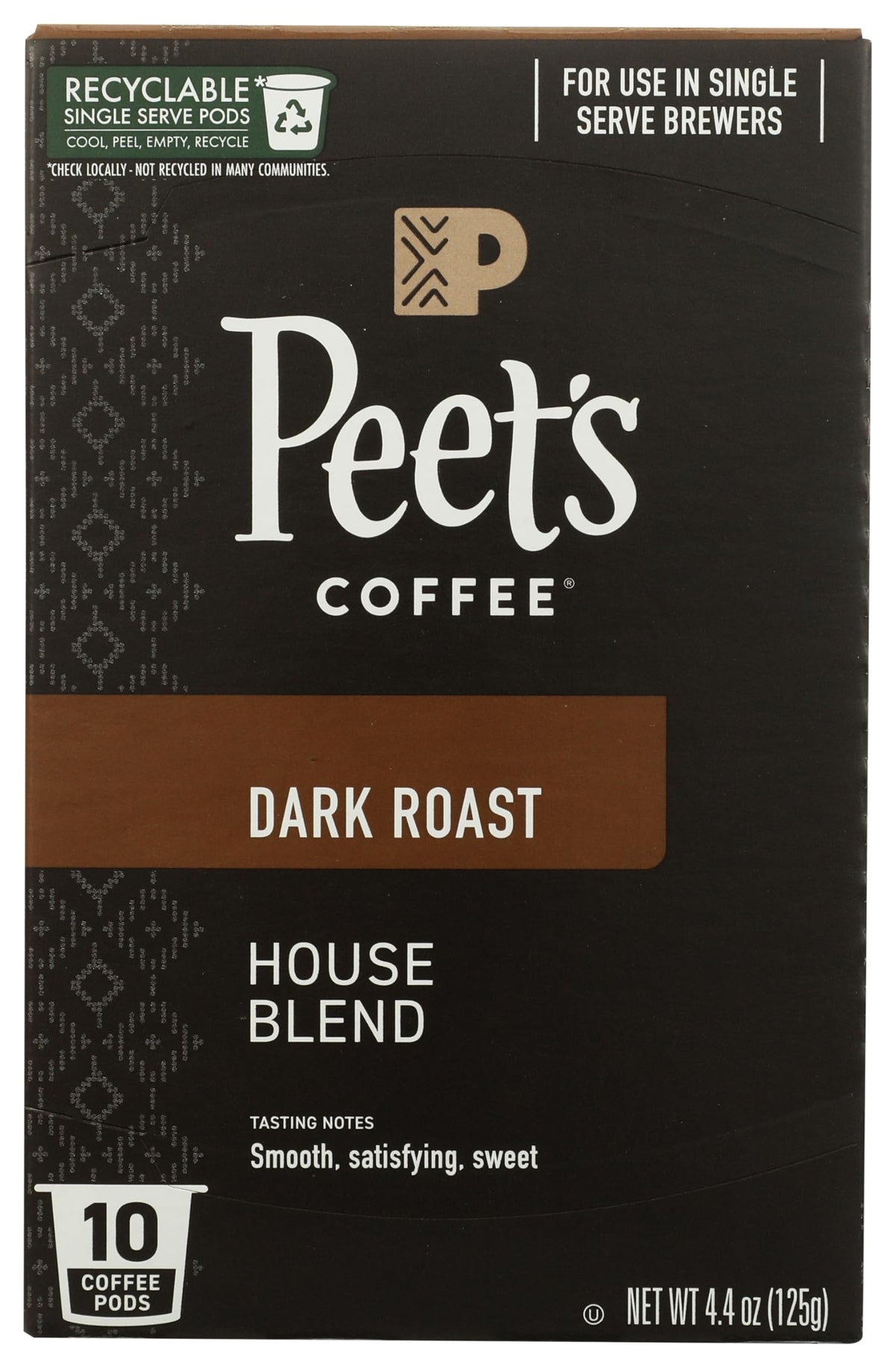 Peet's Coffee House Blend dark roast K-Cup pod for Keurig, rich aroma and easy single-serve.