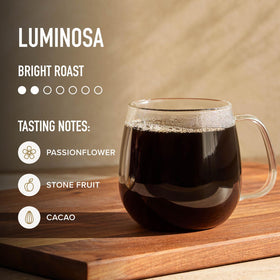 Ground coffee from Peet's Luminosa ready for drip or pour-over brewing.