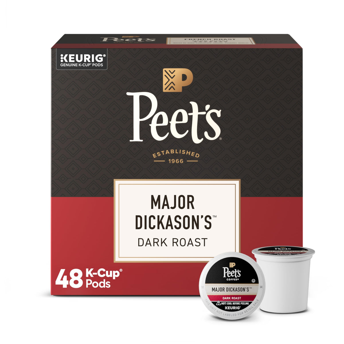 Peet's Major Dickason's Blend box front signals bold, robust flavor for mornings.