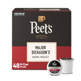 Peet's Major Dickason's Blend box front signals bold, robust flavor for mornings.