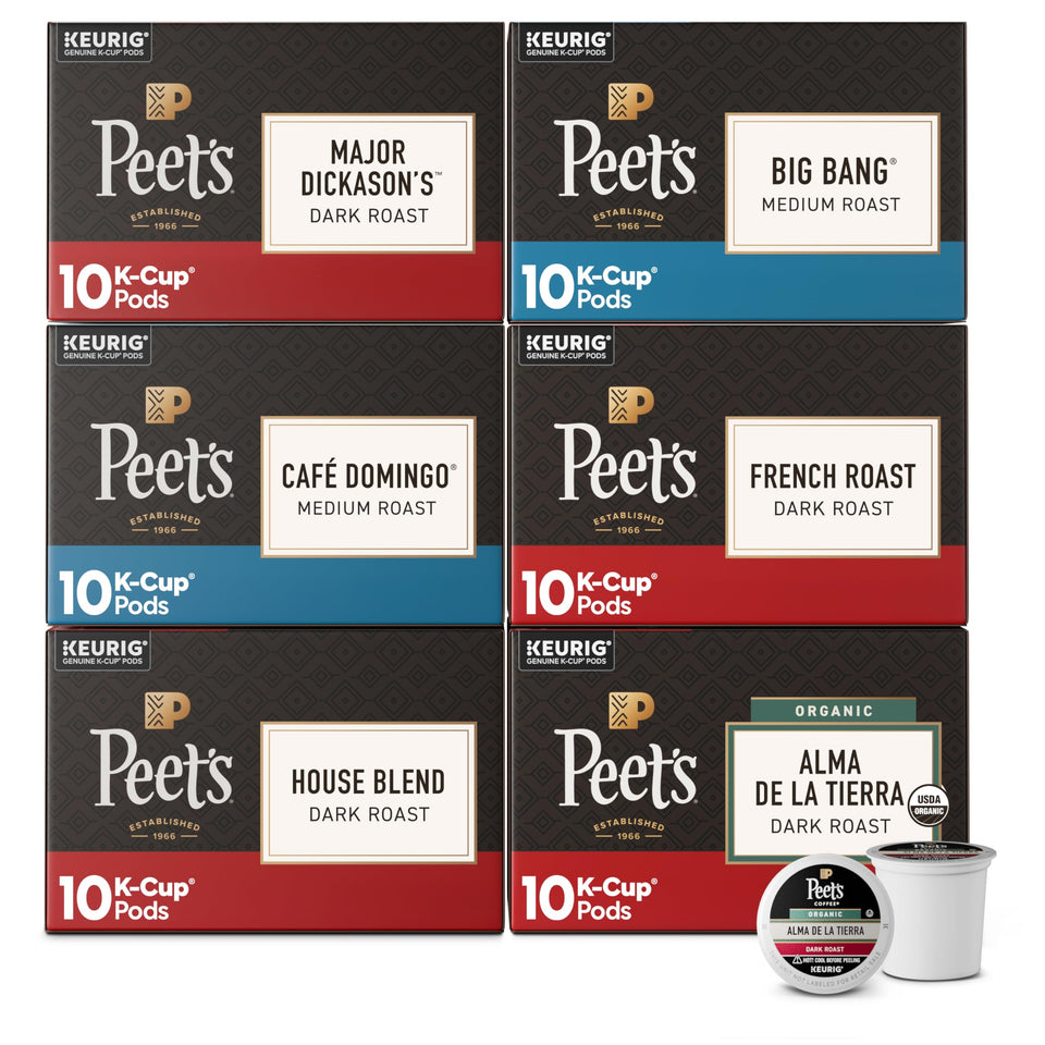 Peet's Coffee Major Dickason's Blend pod on a kitchen counter for a bold breakfast brew.