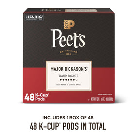 Peet's Major Dickason's Blend pods on shelf provide convenient, consistent single-serve flavor.