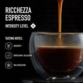 Espresso pour showing smooth crema from Peet's Ricchezza capsules.