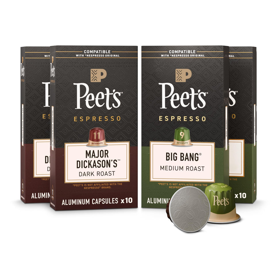 Peet's Coffee Signature Espresso Capsules variety pack front view for rich espresso options