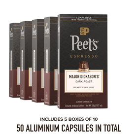 Peet's dark roast Arabica capsules showing rich aroma preservation