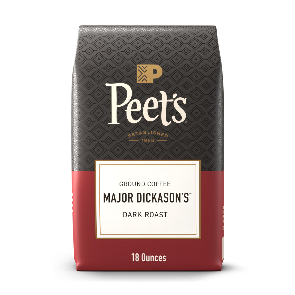 Peet's Major Dickason bag front label highlighting rich dark roast aroma