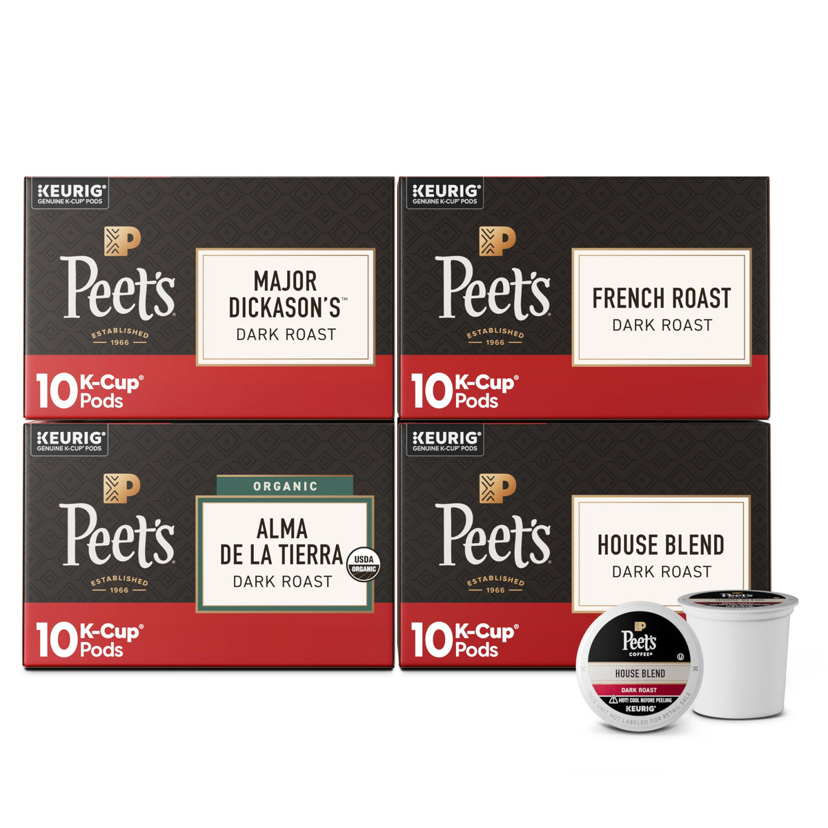 Peet's Major Dickason's Blend pod in box, bold dark roast for mornings