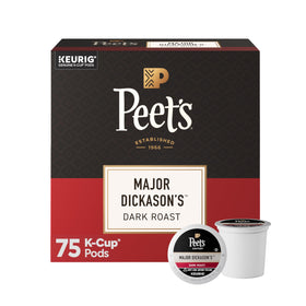 Peet's Major Dickason's Blend K-Cup pods box front highlighting bold roast and convenience