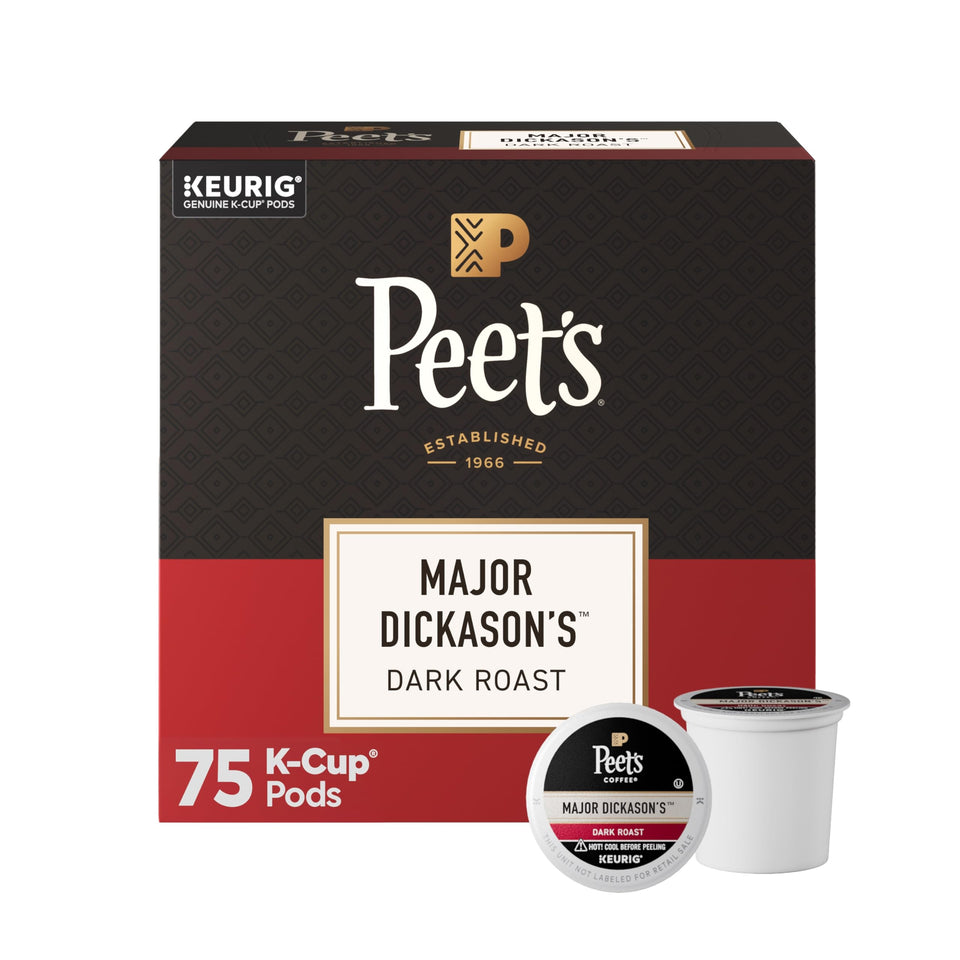 Peet's Major Dickason's Blend K-Cup pods box front highlighting bold roast and convenience