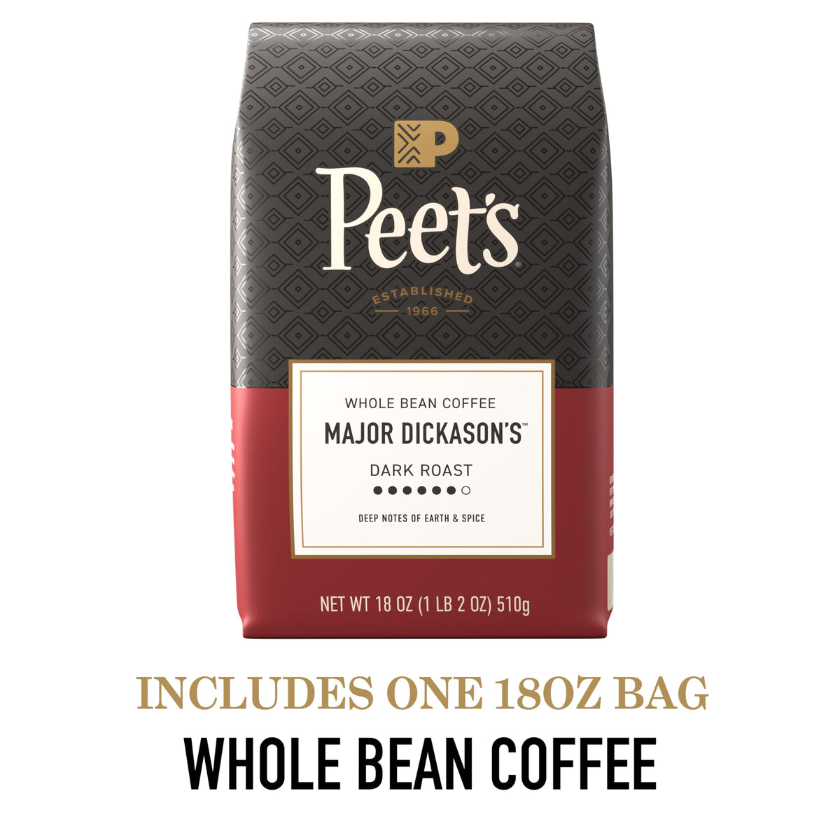 Peet's Major Dickason's Blend coffee beans with rich dark roast aroma