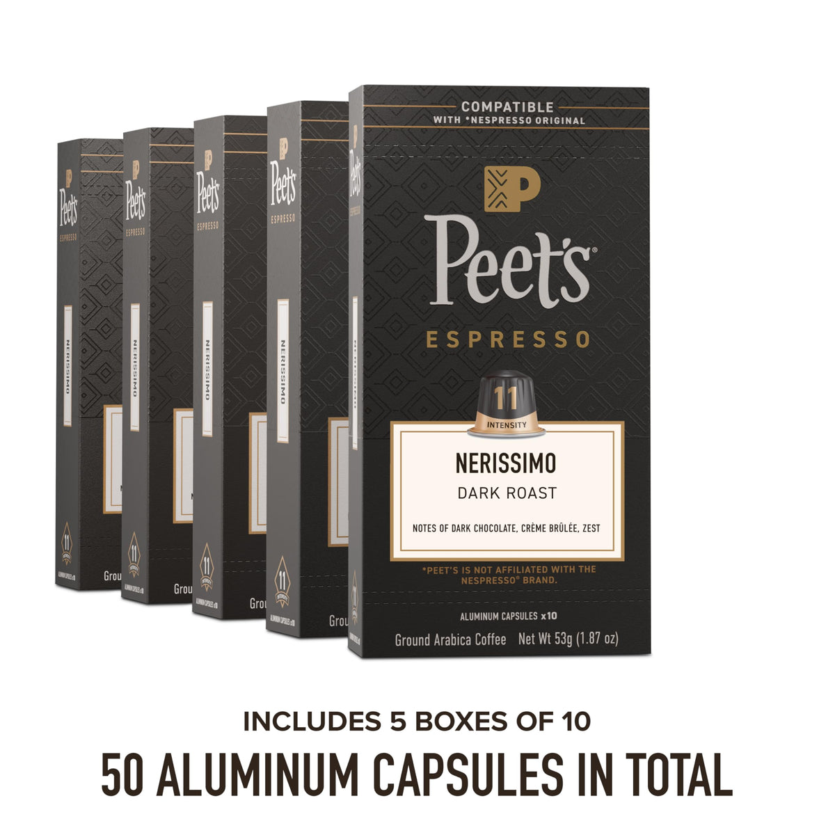 Peet's Nerissimo aluminum capsule close-up preserves aroma for bold espresso.