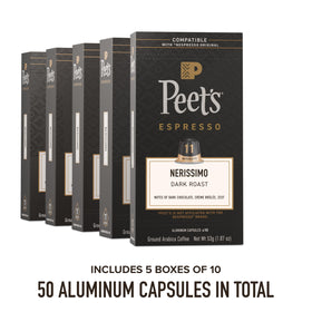 Peet's Nerissimo aluminum capsule close-up preserves aroma for bold espresso.