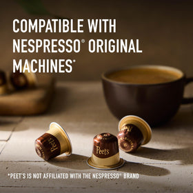 Brewing guide shows ristretto 25 ml option with Peet's capsules for strong shots.