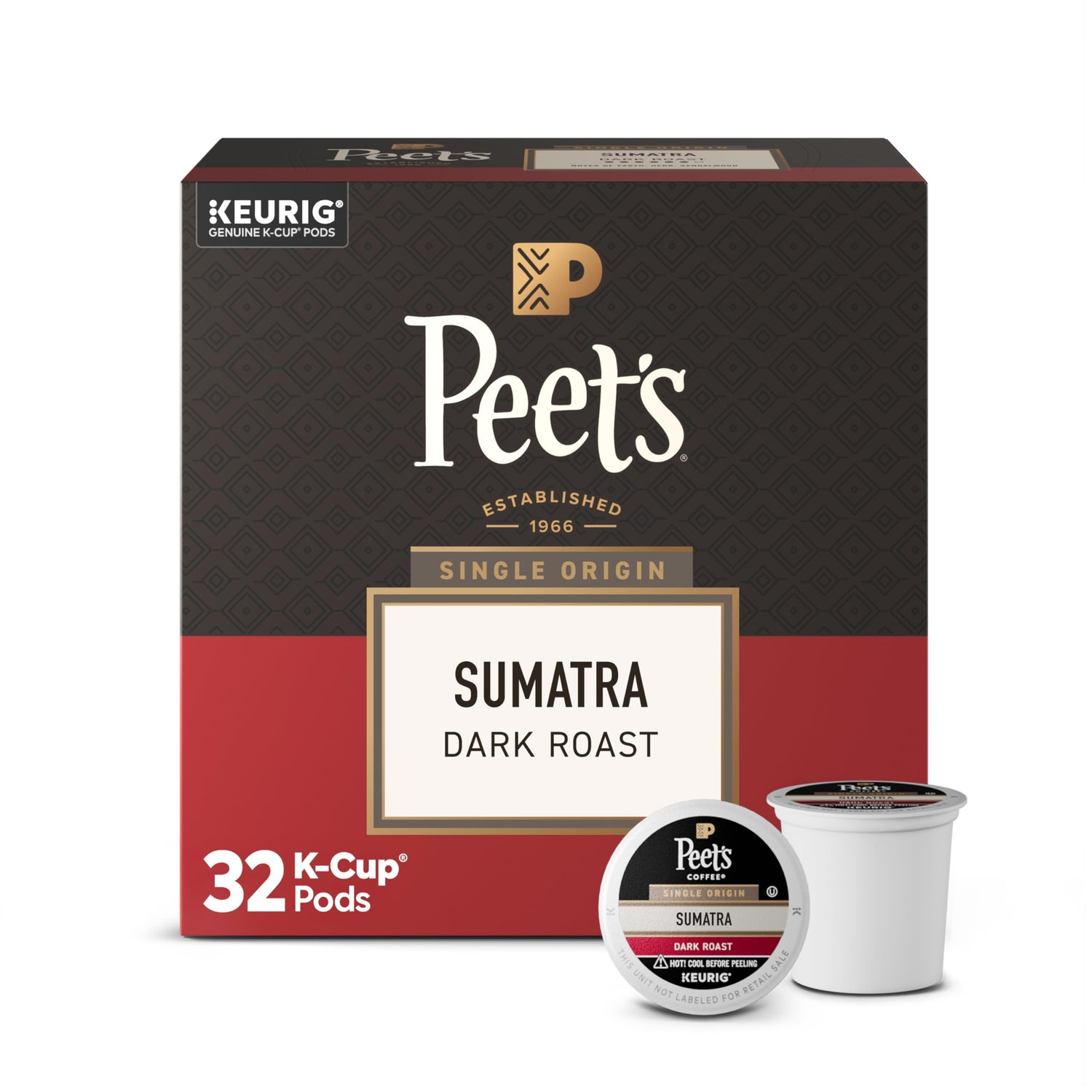 Peet's Coffee Sumatra dark roast pods in a box for bold mornings