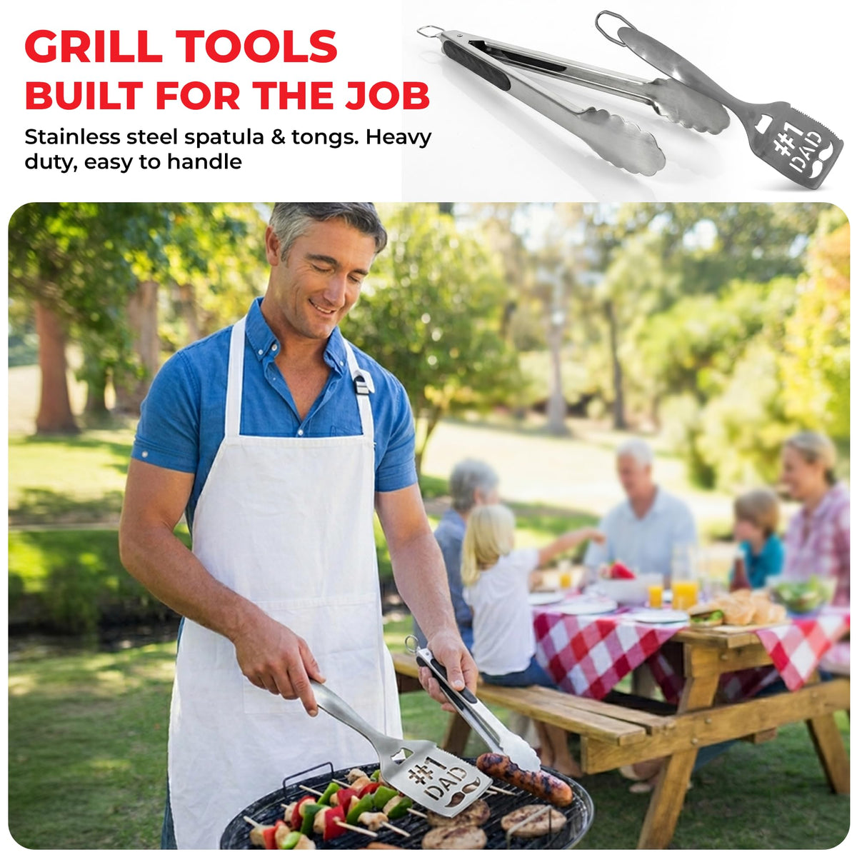 Pelto Dad BBQ Gift Set Stainless steel grill spatula ready for use.
