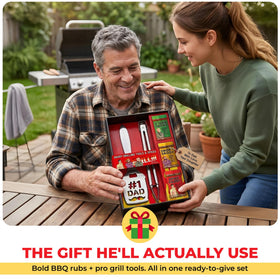 Pelto Dad BBQ Gift Set Sweet Rub bottle shown for caramelized ribs.