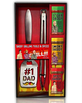 Pelto Dad BBQ Gift Set with three rubs displayed to boost grilling flavor.