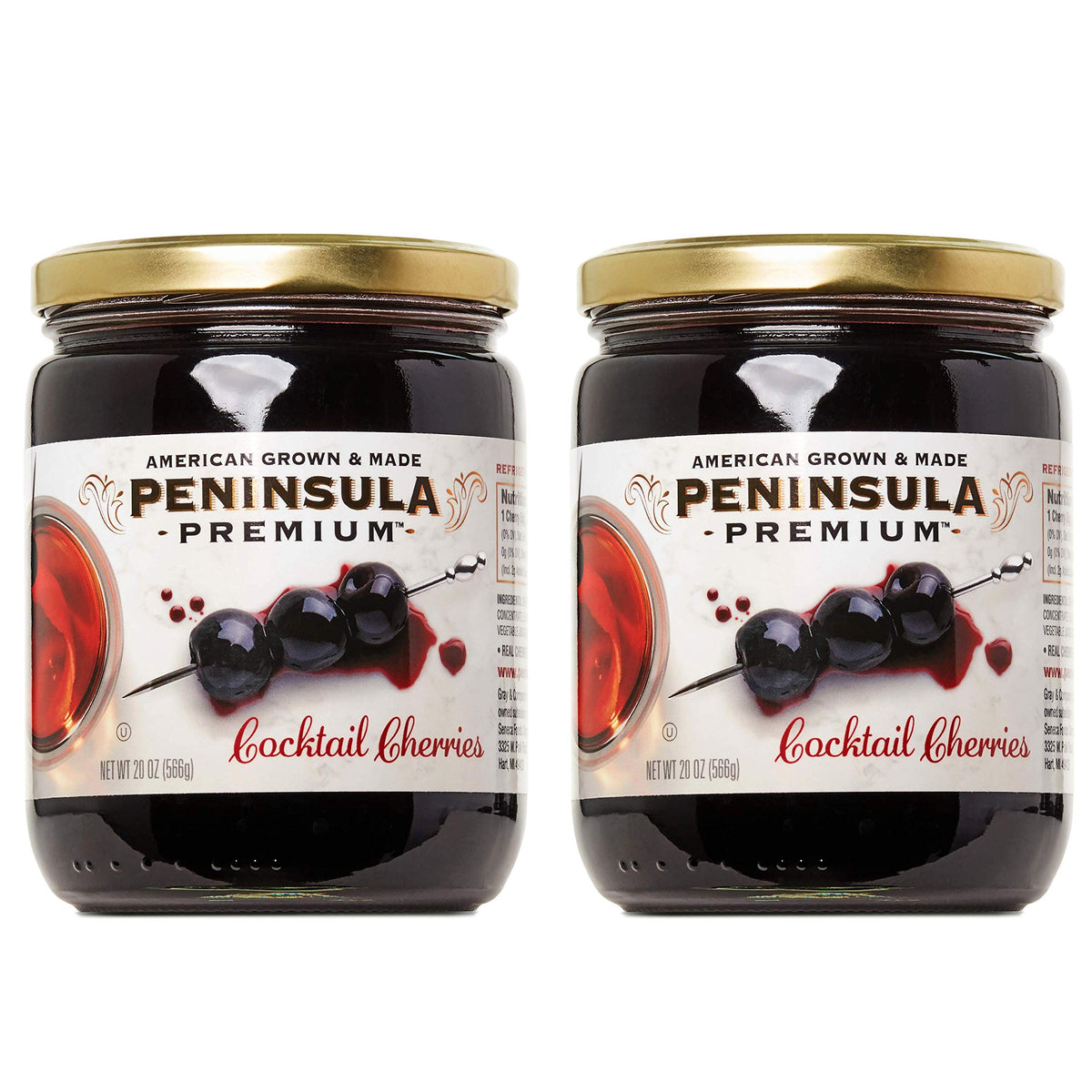Peninsula Premium Cocktail Cherries bottle pour highlights silky syrup ideal for martinis
