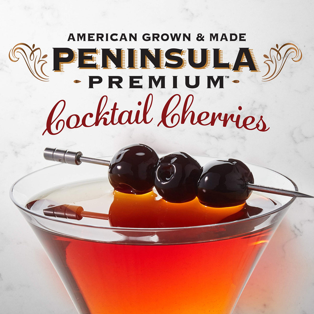 Peninsula Premium Cocktail Cherries added to a Manhattan for fruit-forward notes.