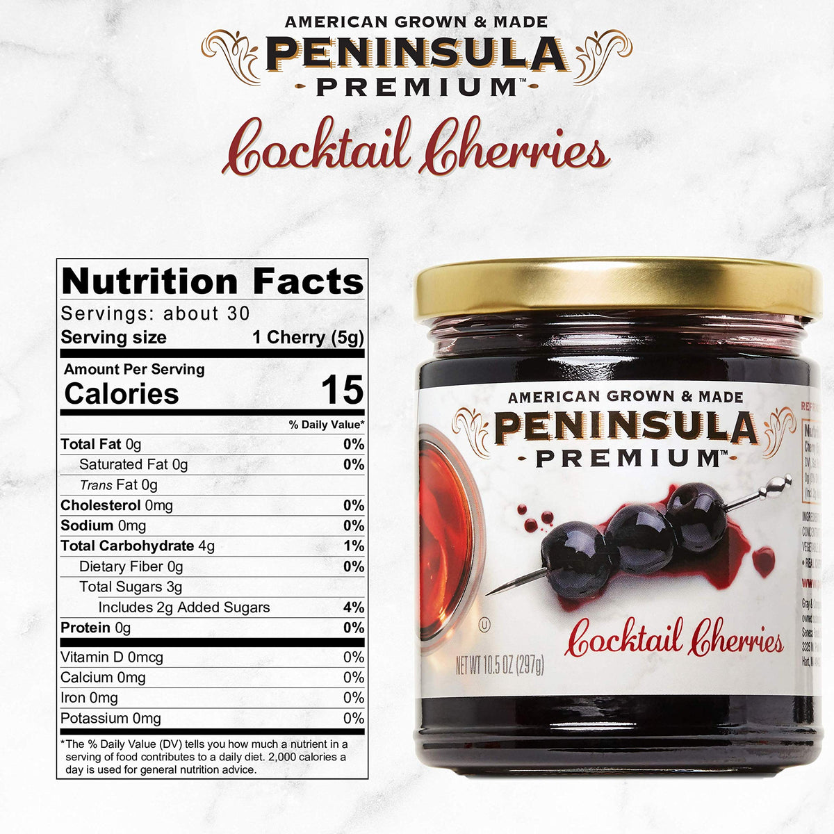 Peninsula Premium silky smooth syrup coats cherries with luxe sweetness