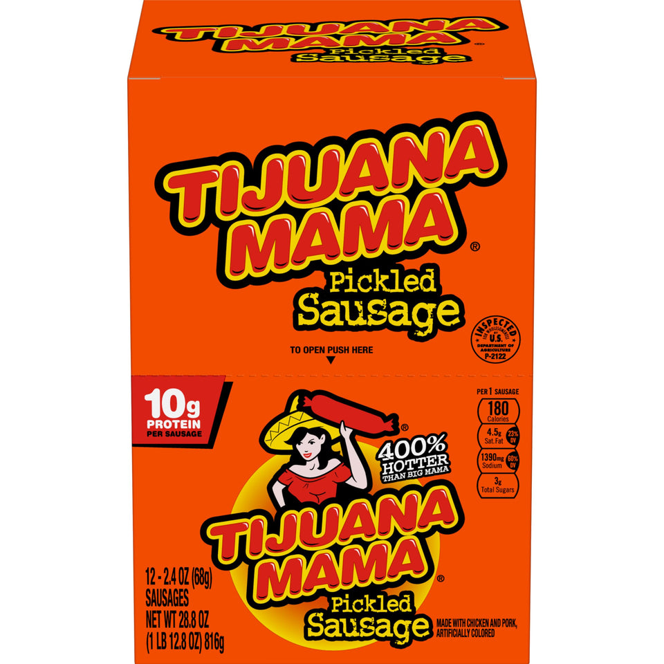 Penrose Tijuana Mama pickled sausages pack, ready-to-eat snack with 11 g protein per serving.