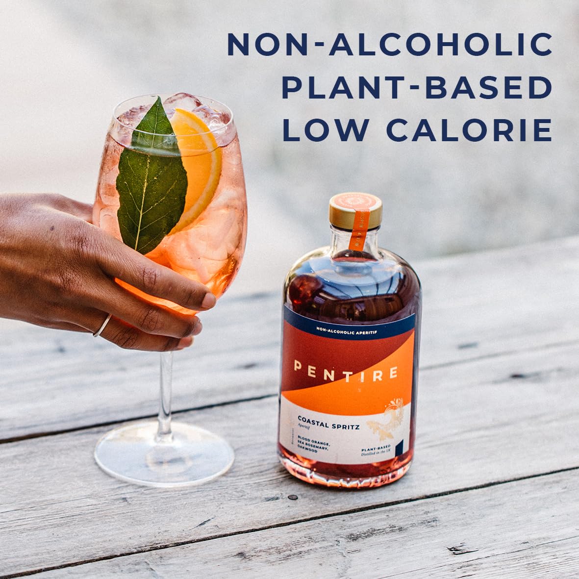 Pentire Coastal Spritz blood-orange-glass showcases vibrant color and flavor without alcohol.