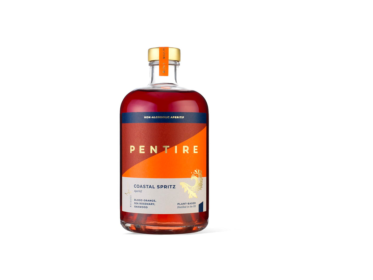 Pentire Coastal Spritz bottle highlighting coastal botanicals for a refreshing non-alcoholic option.