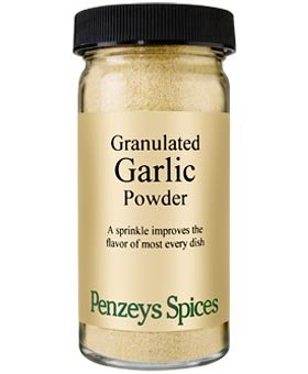 Penzeys Granulated Garlic Powder jar ready to season meats and vegetables