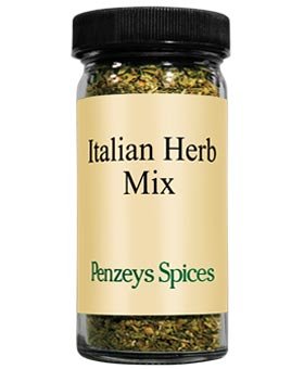 Penzeys Italian Herb Mix jar; aromatic blend for pasta, pizza, sauces.