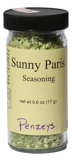 Penzeys Sunny Paris seasoning bottle for rich herb flavor without salt.