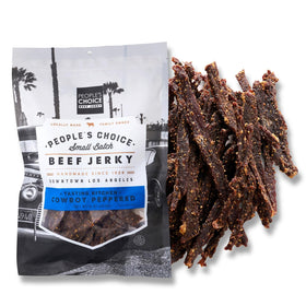 People's Choice Beef Jerky Cowboy Peppered slices show bold flavor and protein boost
