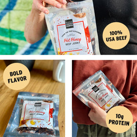 People's Choice Beef Jerky Hot Honey packaging highlights USA-made quality.