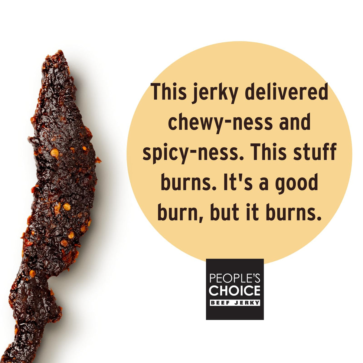 People's Choice Beef Jerky Hot Honey slice close-up showing tender texture.