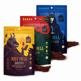 People's Choice Beef Jerky Just Hell Spicy Ghost Pepper pack for heat seekers.