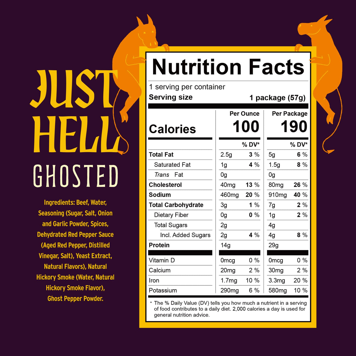 Packaging detail highlights real peppers used in Just Hell Spicy jerky.