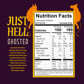 Packaging detail highlights real peppers used in Just Hell Spicy jerky.
