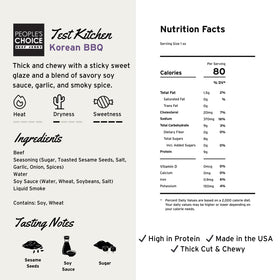 People's Choice Beef Jerky Korean BBQ on-the-go serving image suggests easy protein for outdoor adventures.